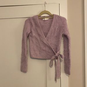Fuzzy purple ASTR wrap sweater
